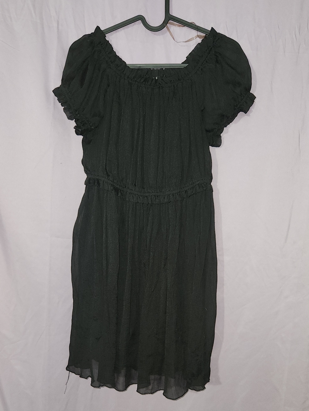 Smocked Black Puff Sleeve Mini Dress